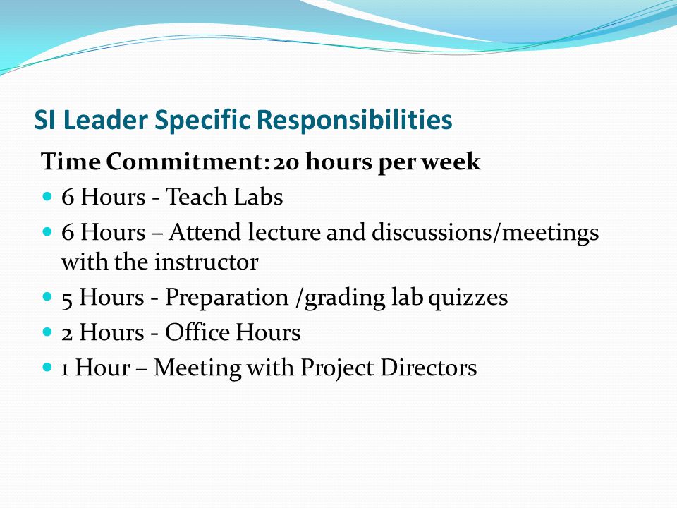SI Leader Specific Responsibilities