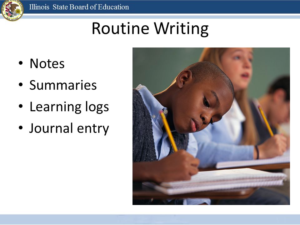 Routine Writing Notes Summaries Learning logs Journal entry