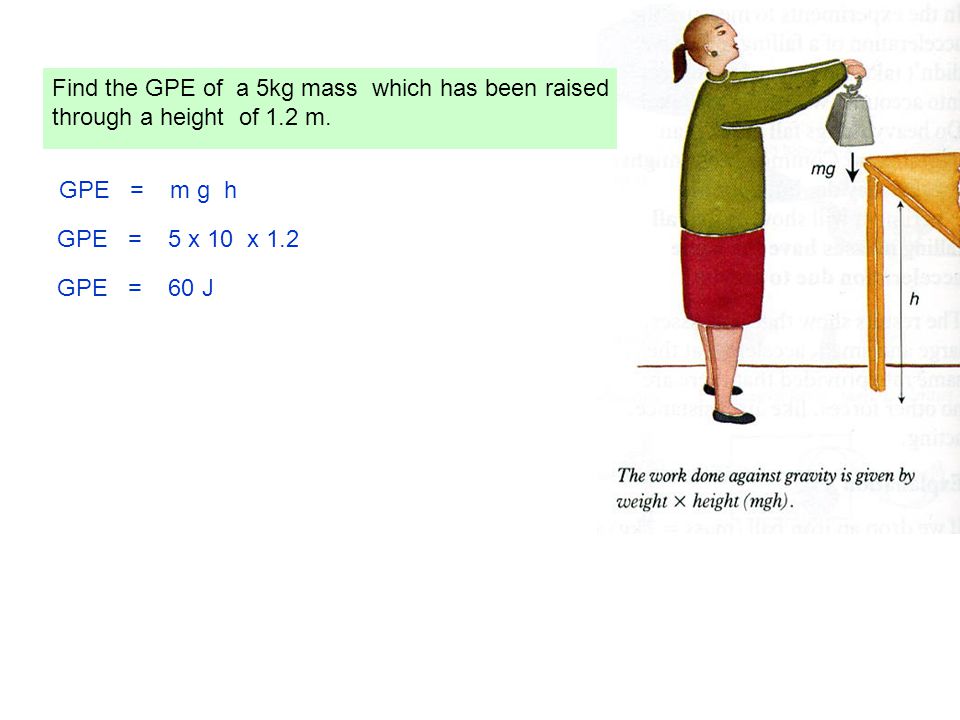 Find the GPE of a 5kg mass which has been raised