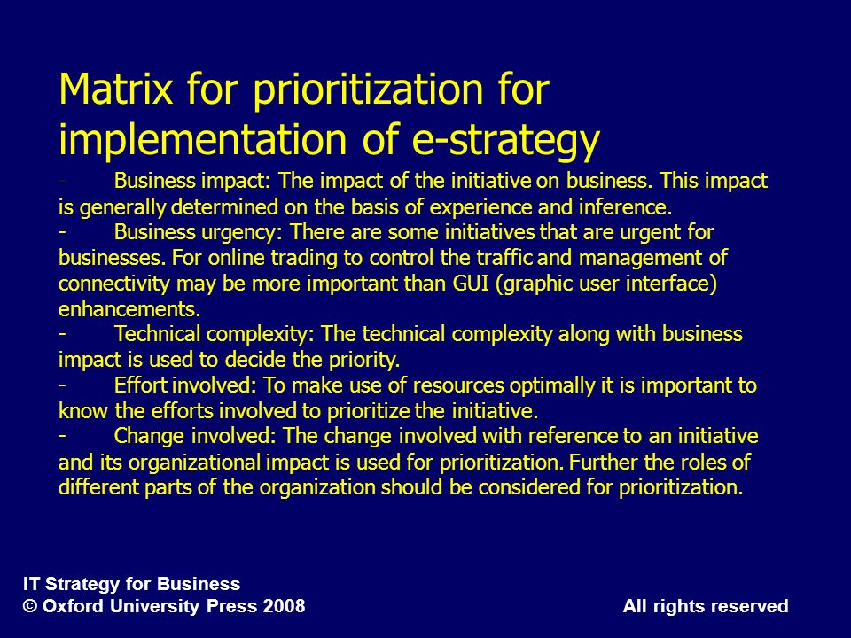 Matrix for prioritization for implementation of e-strategy