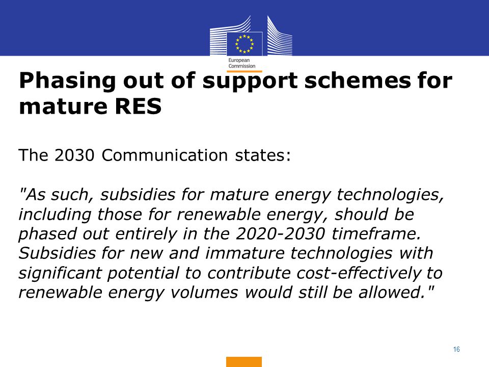 Phasing out of support schemes for mature RES