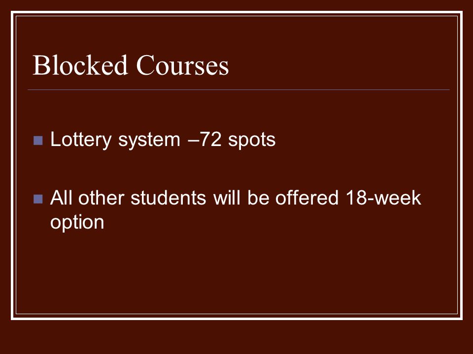 Blocked Courses Lottery system –72 spots