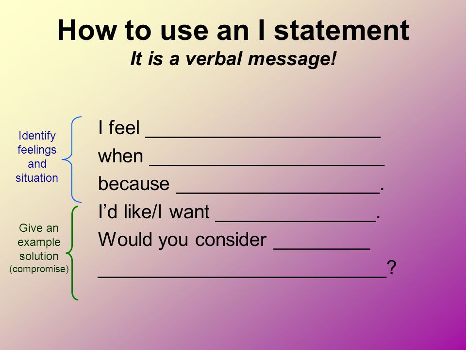How to use an I statement It is a verbal message!