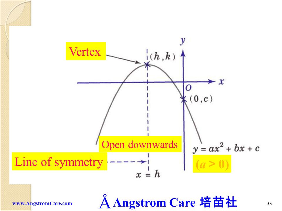 Vertex Open downwards Line of symmetry (a＞0)