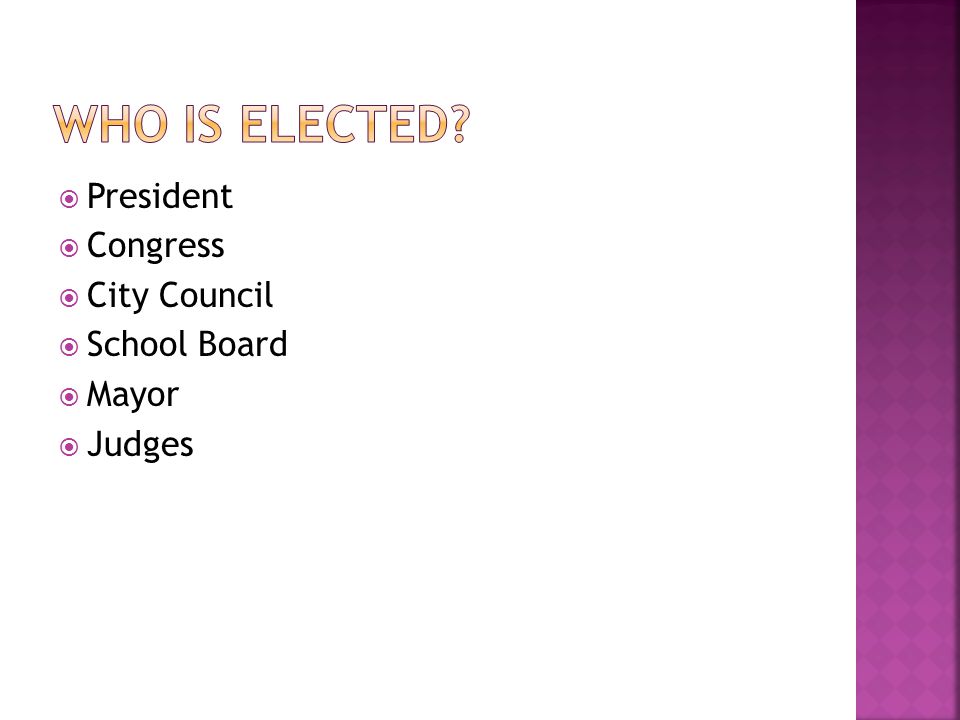 Who is elected President Congress City Council School Board Mayor