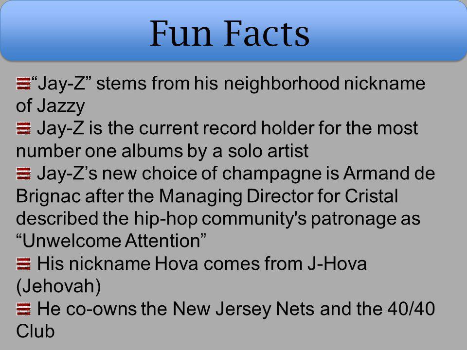 Fun Facts Jay-Z stems from his neighborhood nickname of Jazzy