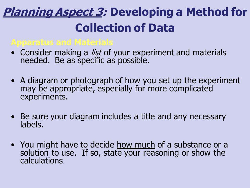 Planning Aspect 3: Developing a Method for Collection of Data