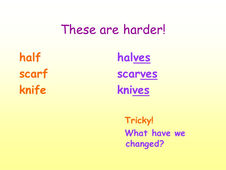 These are harder! half scarf knife halves scarves knives Tricky!