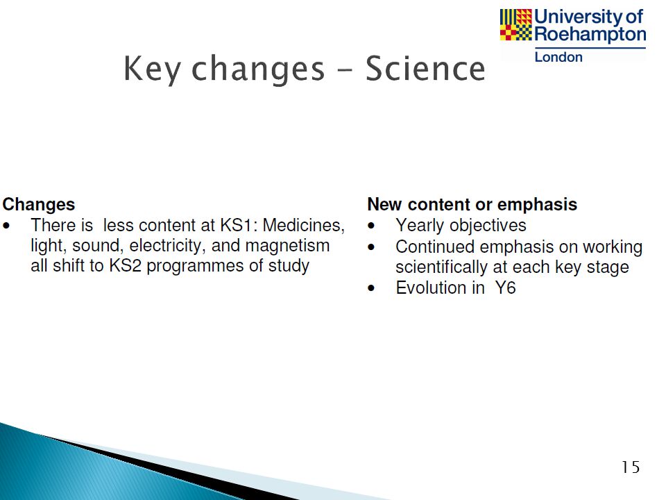 Key changes - Science