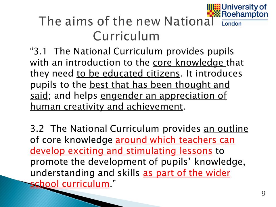 The aims of the new National Curriculum