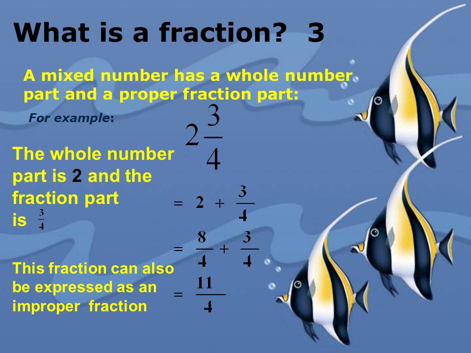 What is a fraction 3 The whole number part is 2 and the fraction part