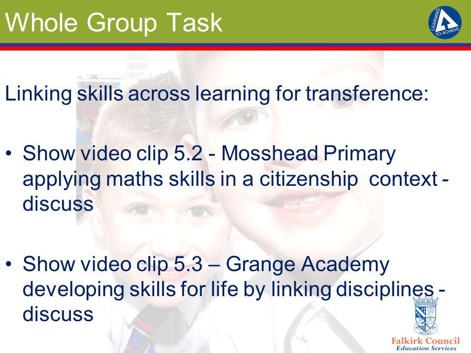 Whole Group Task Linking skills across learning for transference: