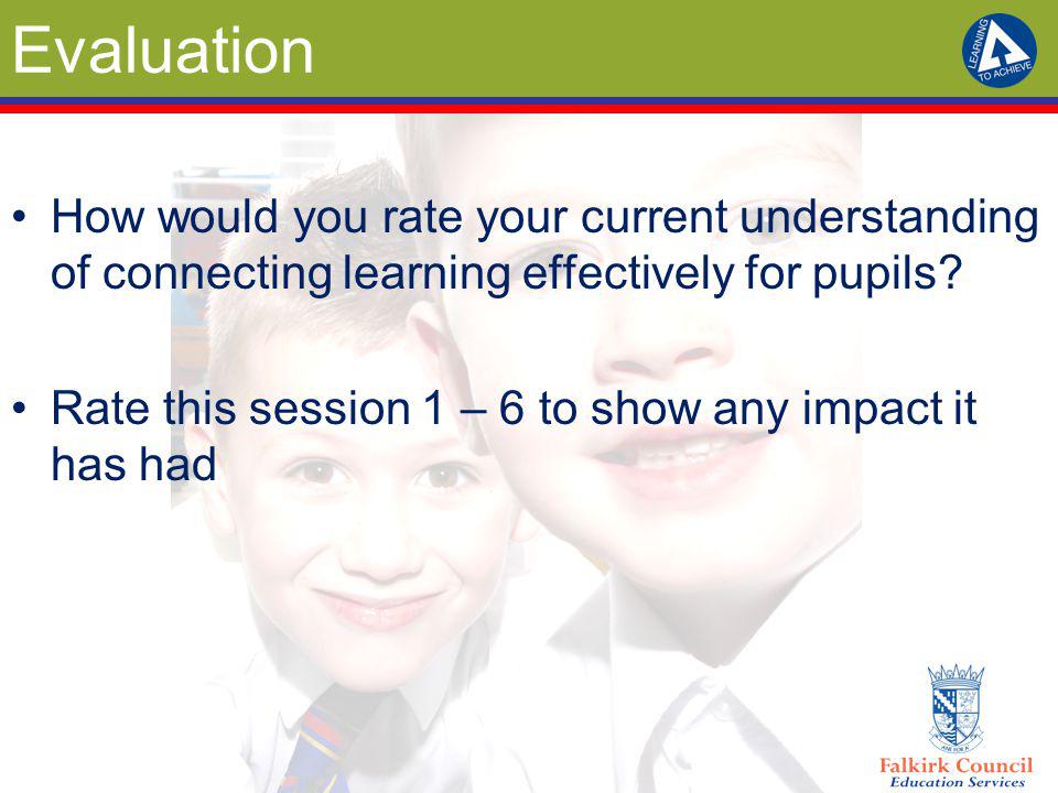 Evaluation How would you rate your current understanding of connecting learning effectively for pupils