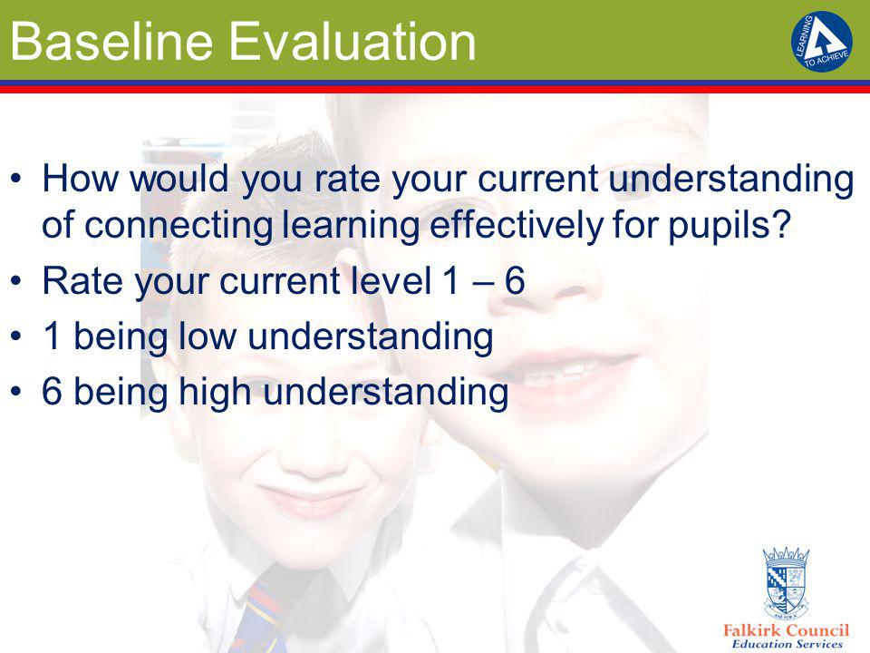 Baseline Evaluation How would you rate your current understanding of connecting learning effectively for pupils
