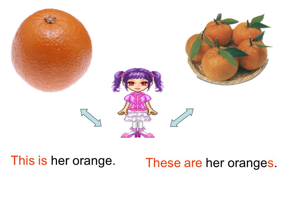 This is her orange. These are her oranges.