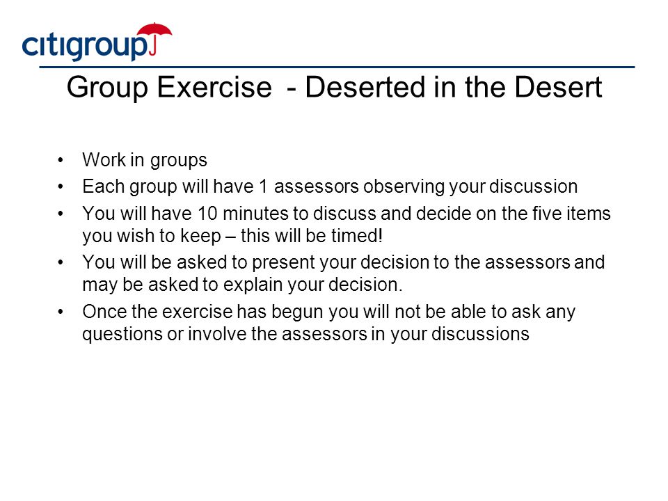 Group Exercise - Deserted in the Desert
