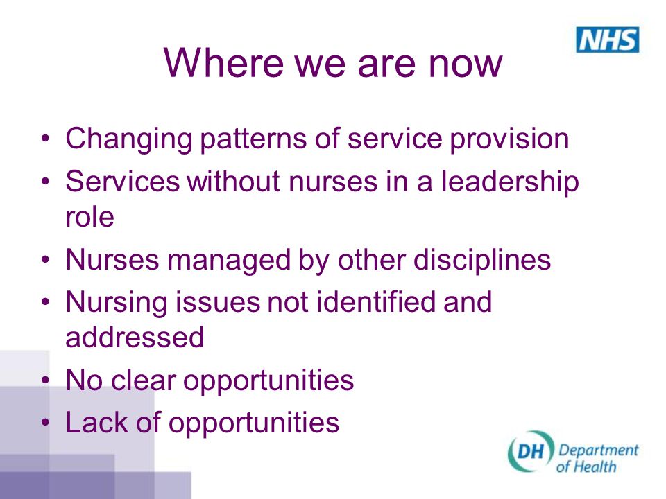 Where we are now Changing patterns of service provision