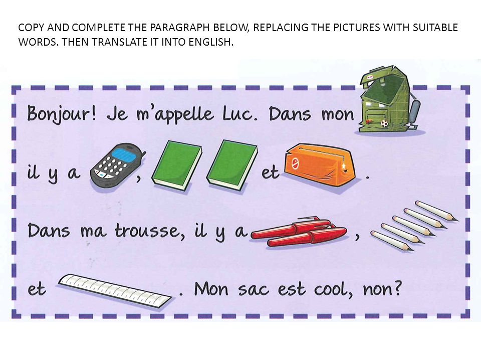DANS MON SAC WALT: TO SAY WHAT I HAVE IN MY SCHOOL BAG IN FRENCH - ppt  video online download