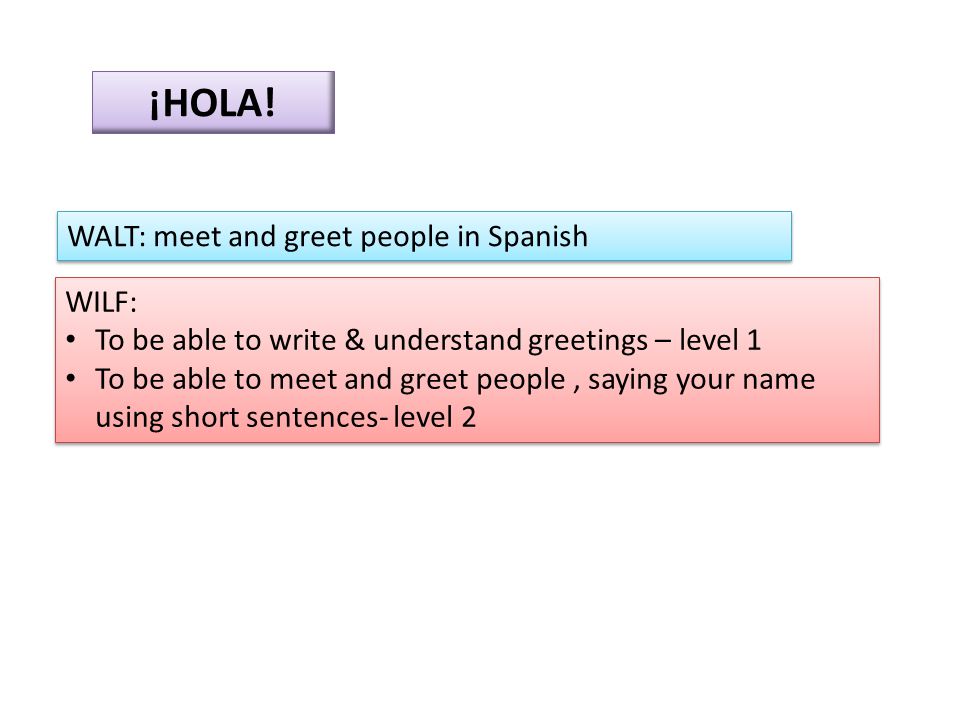 ¡HOLA! WALT: meet and greet people in Spanish WILF: