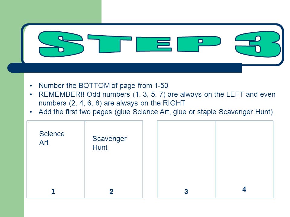 STEP 3 Number the BOTTOM of page from 1-50