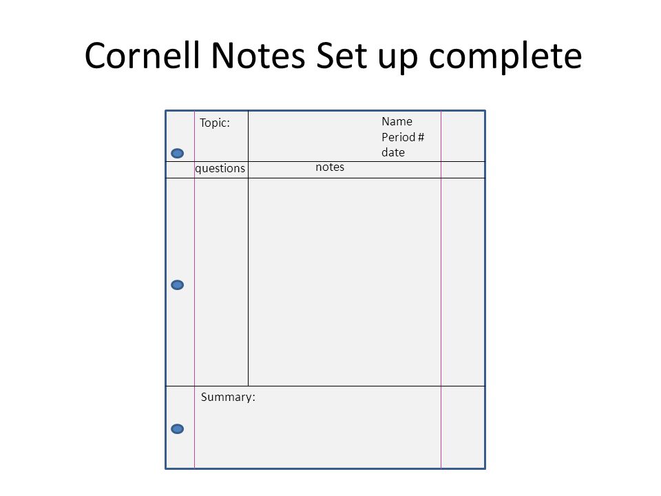 Cornell Notes Set up complete