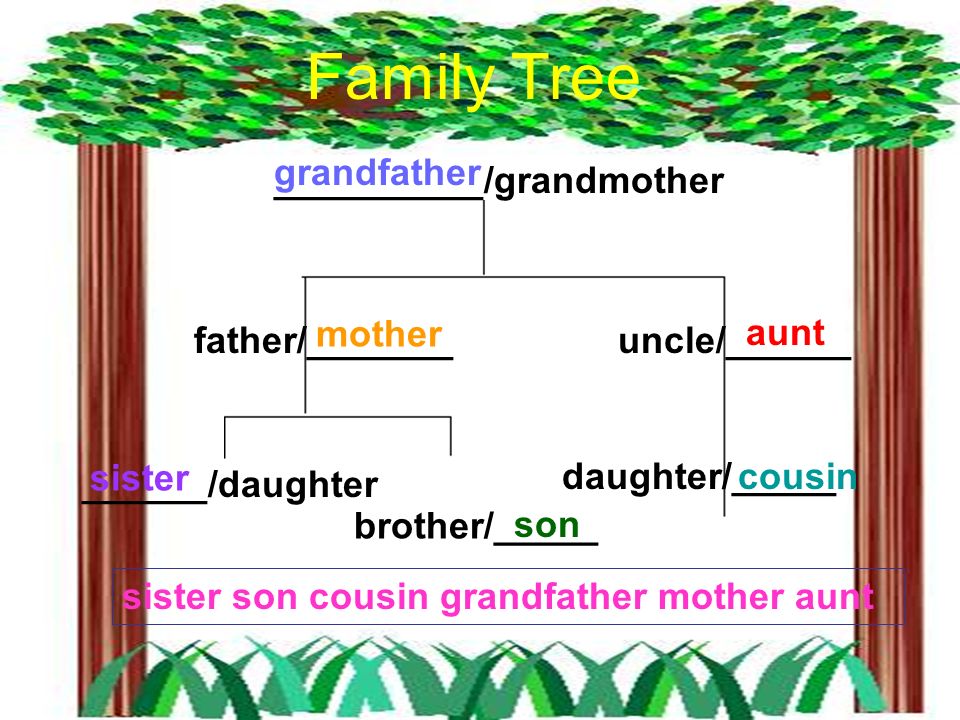 Family Tree grandfather __________/grandmother mother aunt