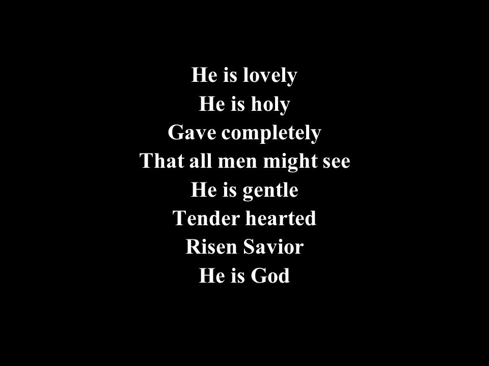 He is lovely He is holy. Gave completely. That all men might see. He is gentle. Tender hearted.