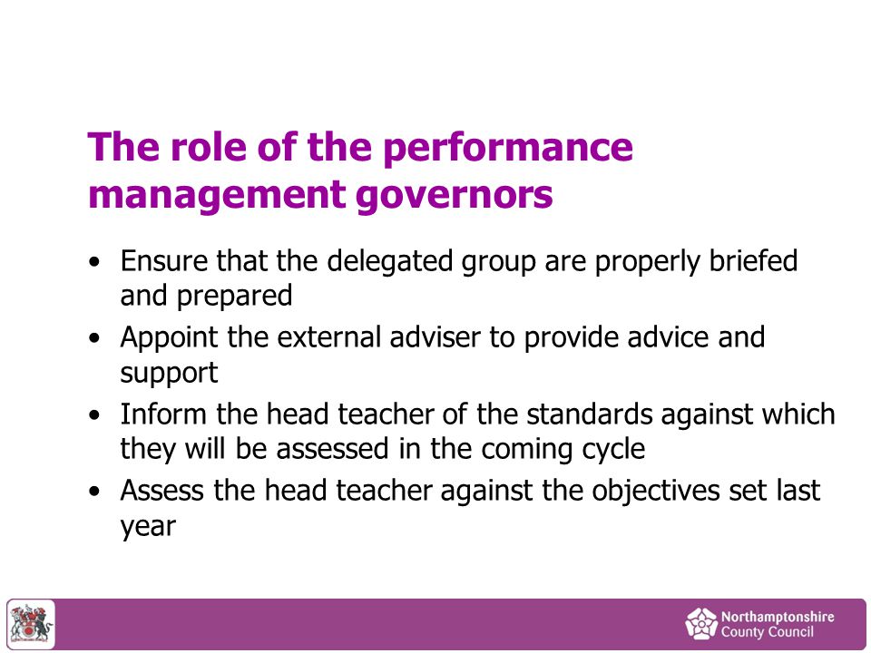 The role of the performance management governors