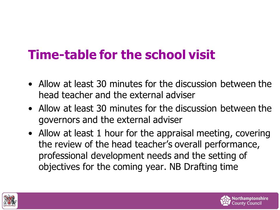 Time-table for the school visit