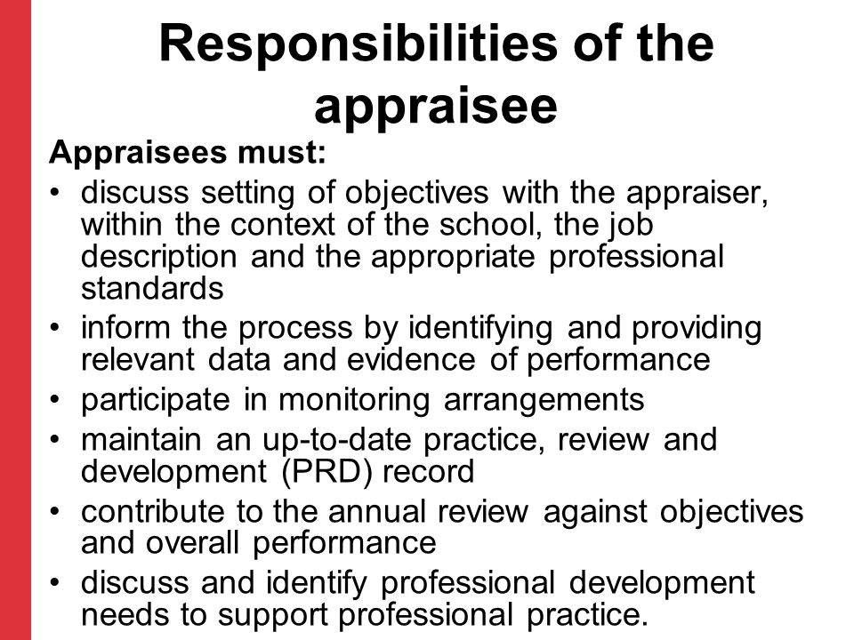 Responsibilities of the appraisee