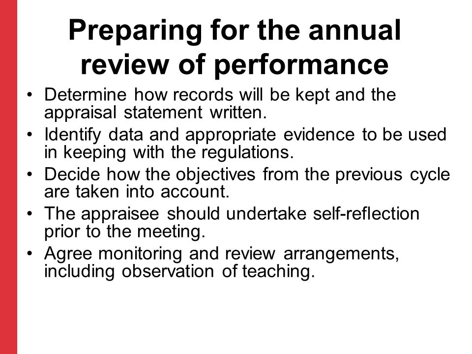 Preparing for the annual review of performance