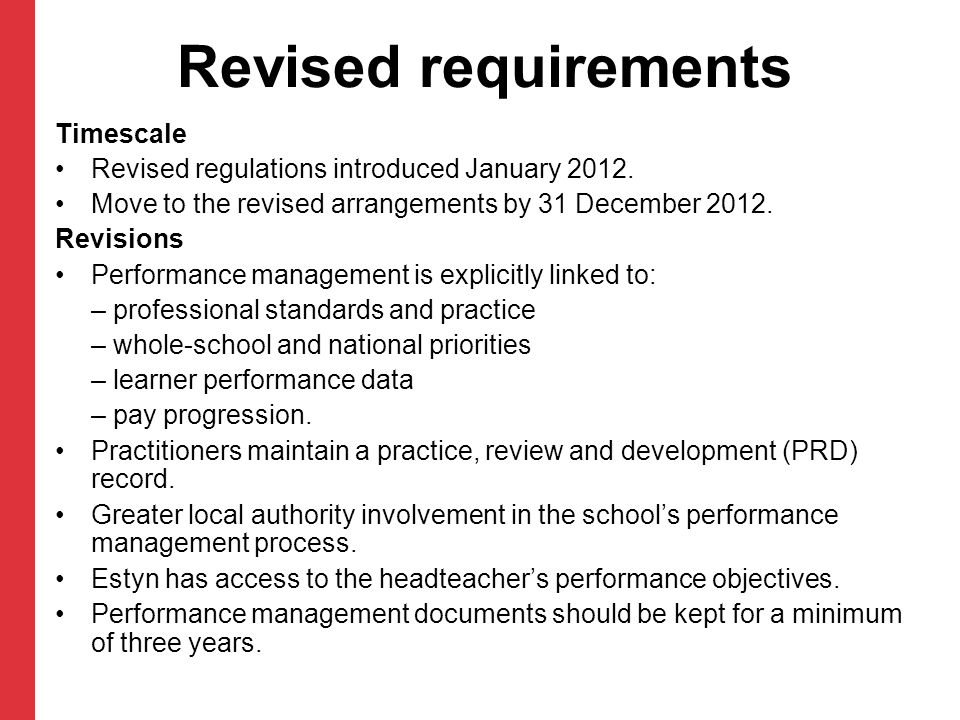 Revised requirements Timescale