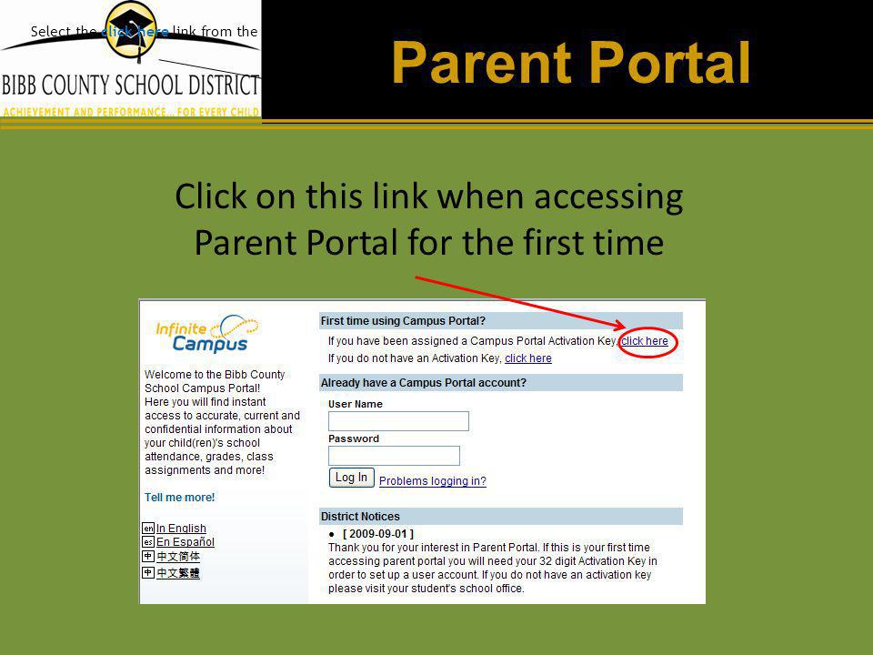 Parent Portal Click on this link when accessing