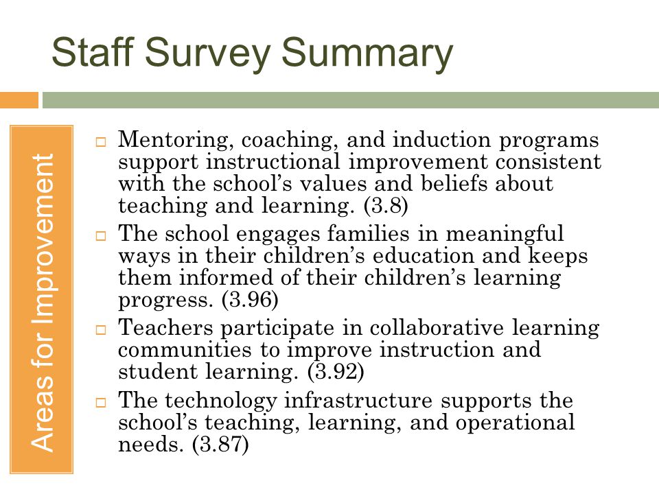 Staff Survey Summary Areas for Improvement