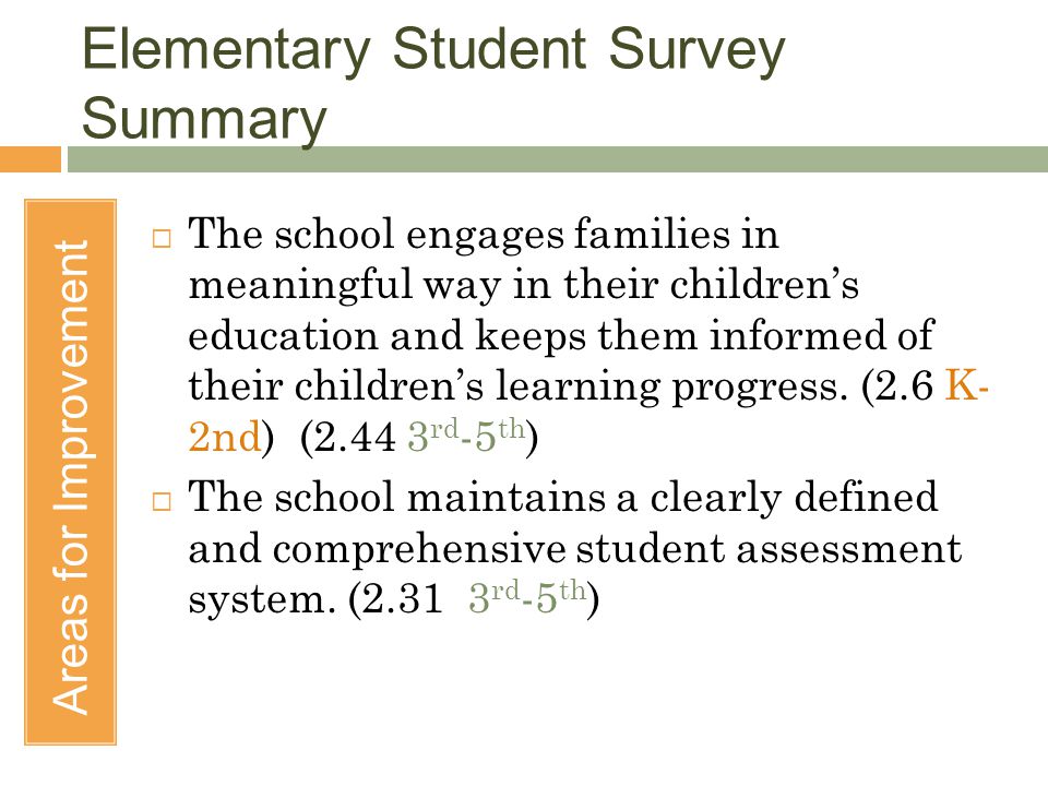 Elementary Student Survey Summary