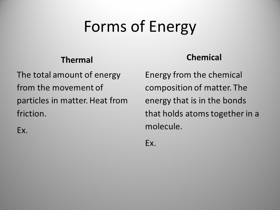 Forms of Energy Thermal Chemical