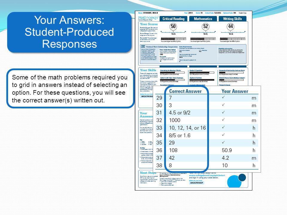 Your Answers: Student-Produced Responses