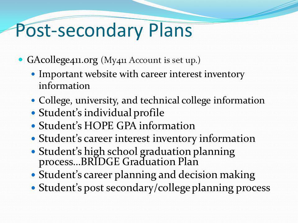 Post-secondary Plans Student’s individual profile