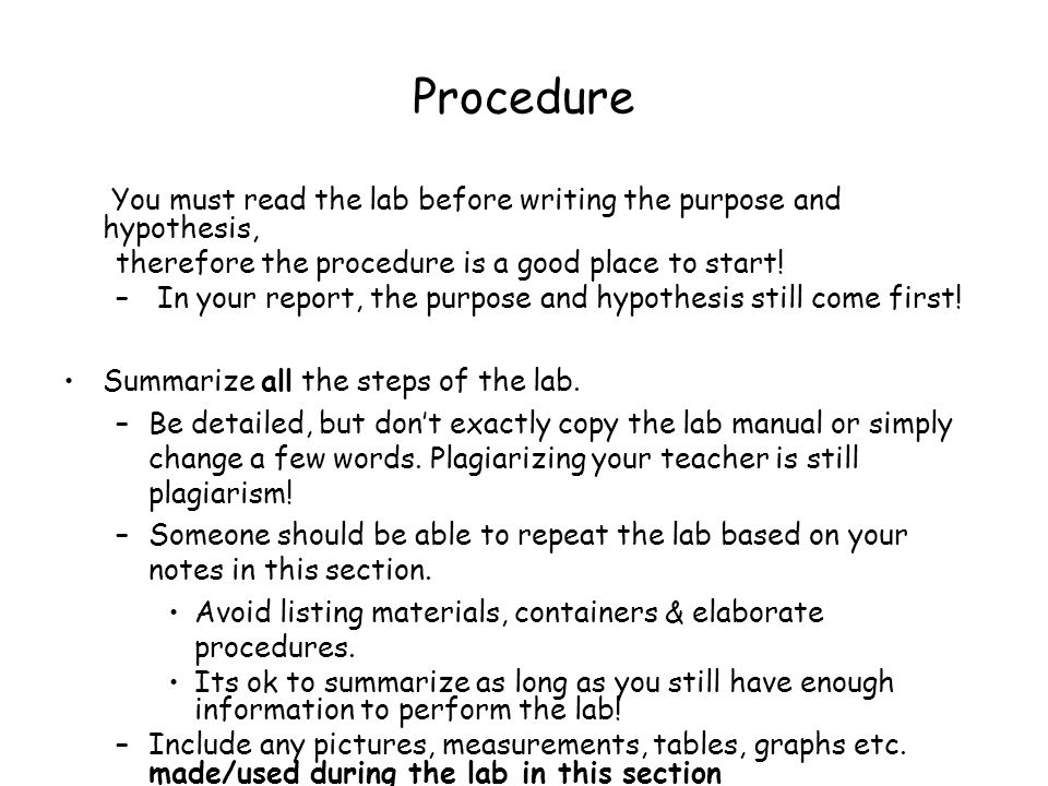 how to write a procedure for a lab report