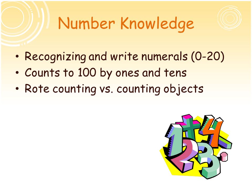 Number Knowledge Recognizing and write numerals (0-20)
