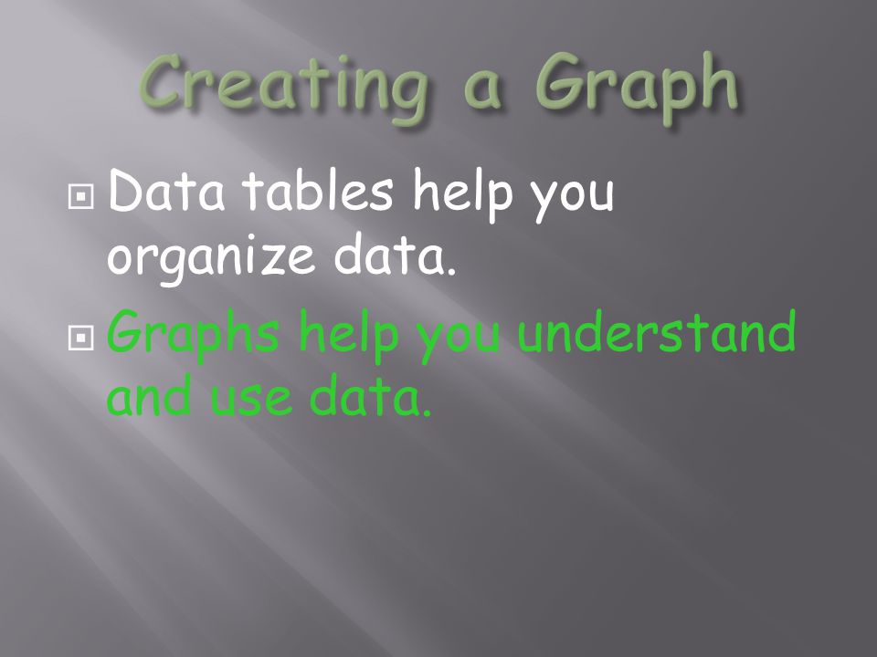 Creating a Graph Data tables help you organize data.