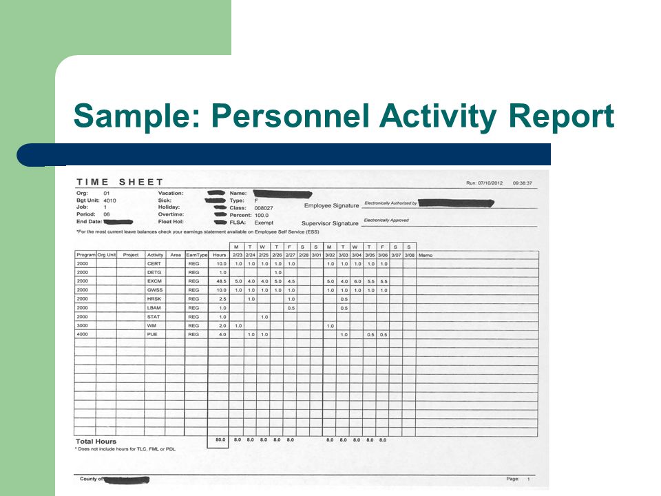 Sample: Personnel Activity Report