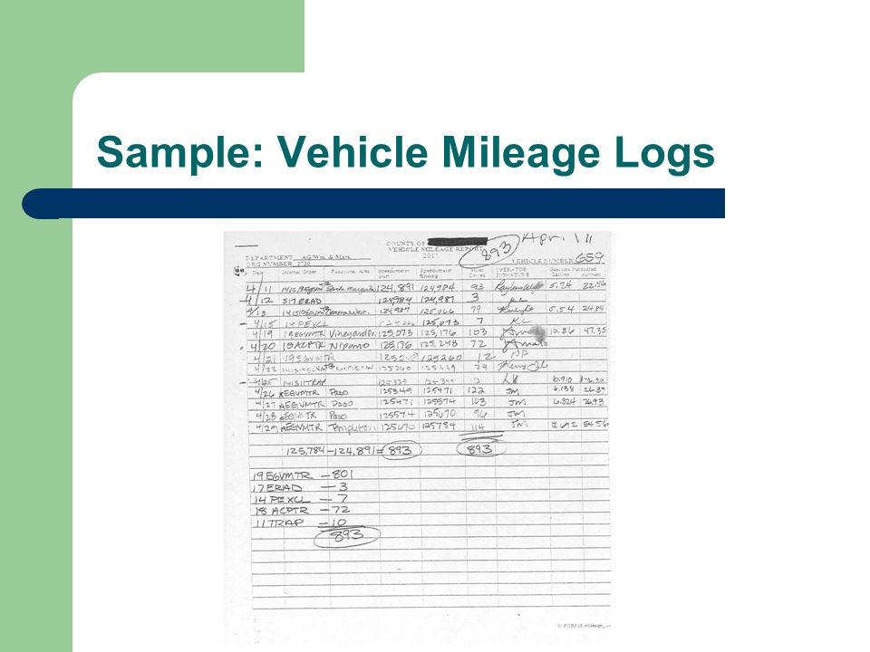 Sample: Vehicle Mileage Logs
