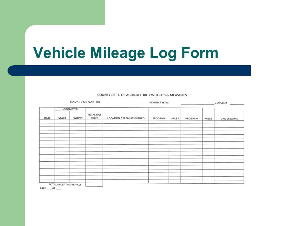 Vehicle Mileage Log Form