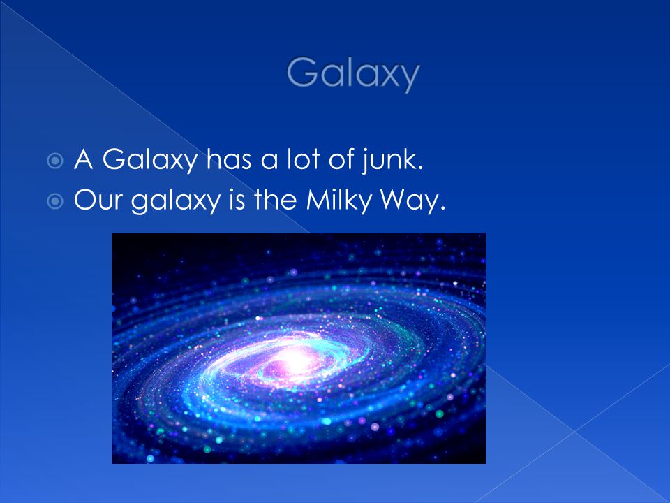 Galaxy A Galaxy has a lot of junk. Our galaxy is the Milky Way.