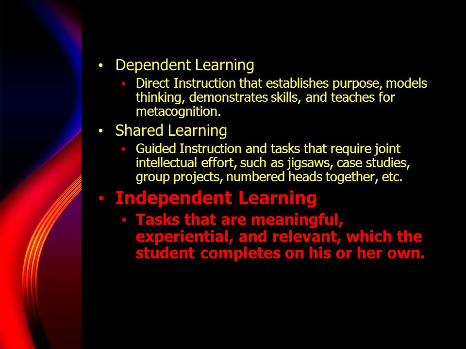 Independent Learning Dependent Learning Shared Learning