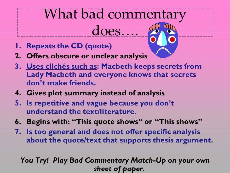What bad commentary does….