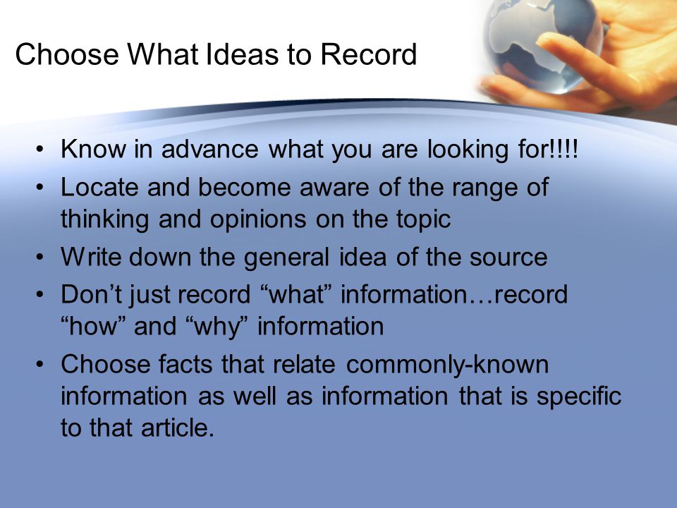 Choose What Ideas to Record