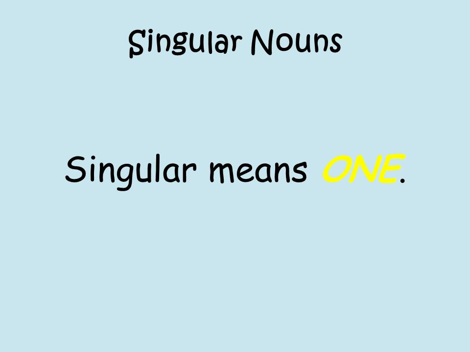 Singular Nouns Singular means ONE.