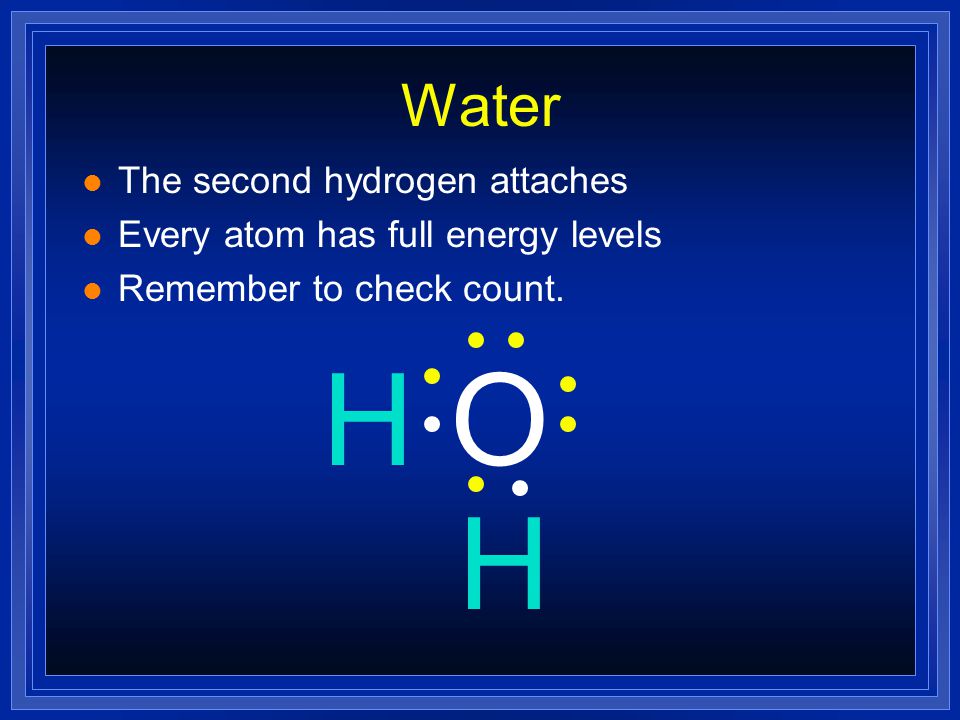 H O H Water The second hydrogen attaches